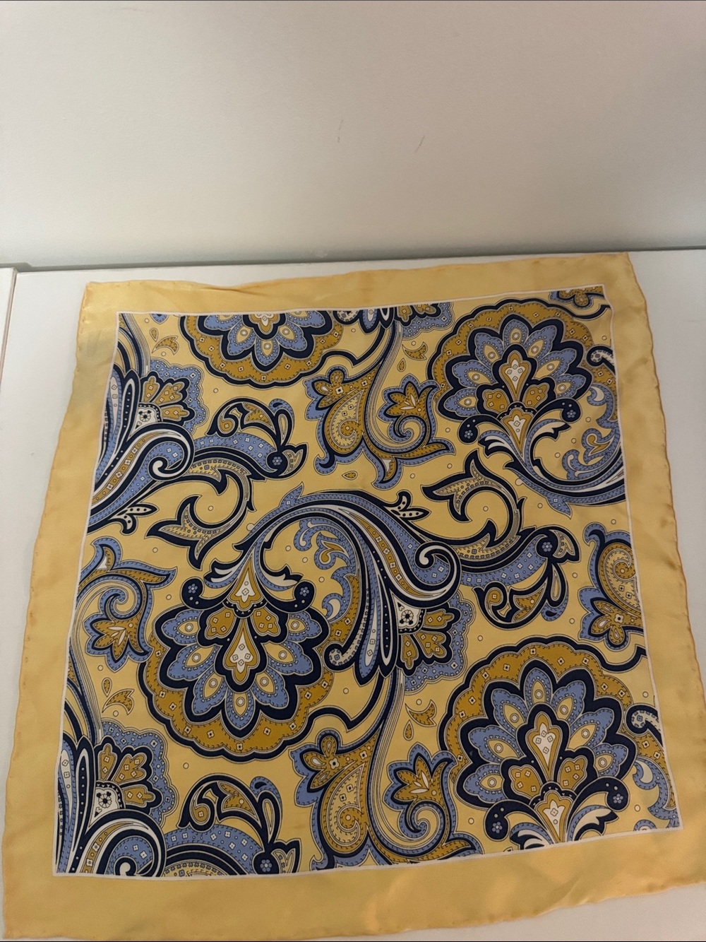 Club Room Yellow and Blue Paisley Handkerchief 100% Silk